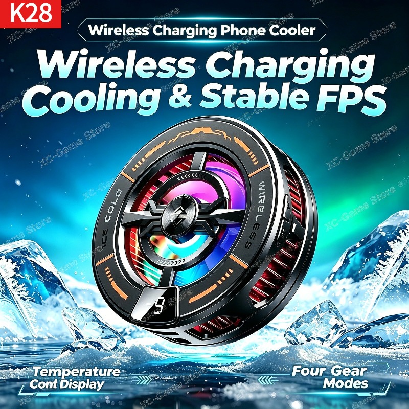 Gaming Accessories For Phone - K28 磁気半導体電話クーラー ワイヤレス高速充電器冷却ラジエーター付き iPhone MagSafe Android