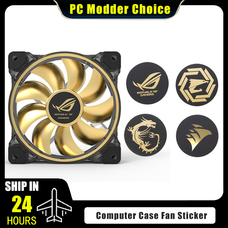Gaming Accessories Rgb - コンピュータケースファンロゴステッカー、ROG MSI AORUS Corsairラベル金メッキペーストPCゲーマーGPU装飾アクセサリー、3ピース/ロット