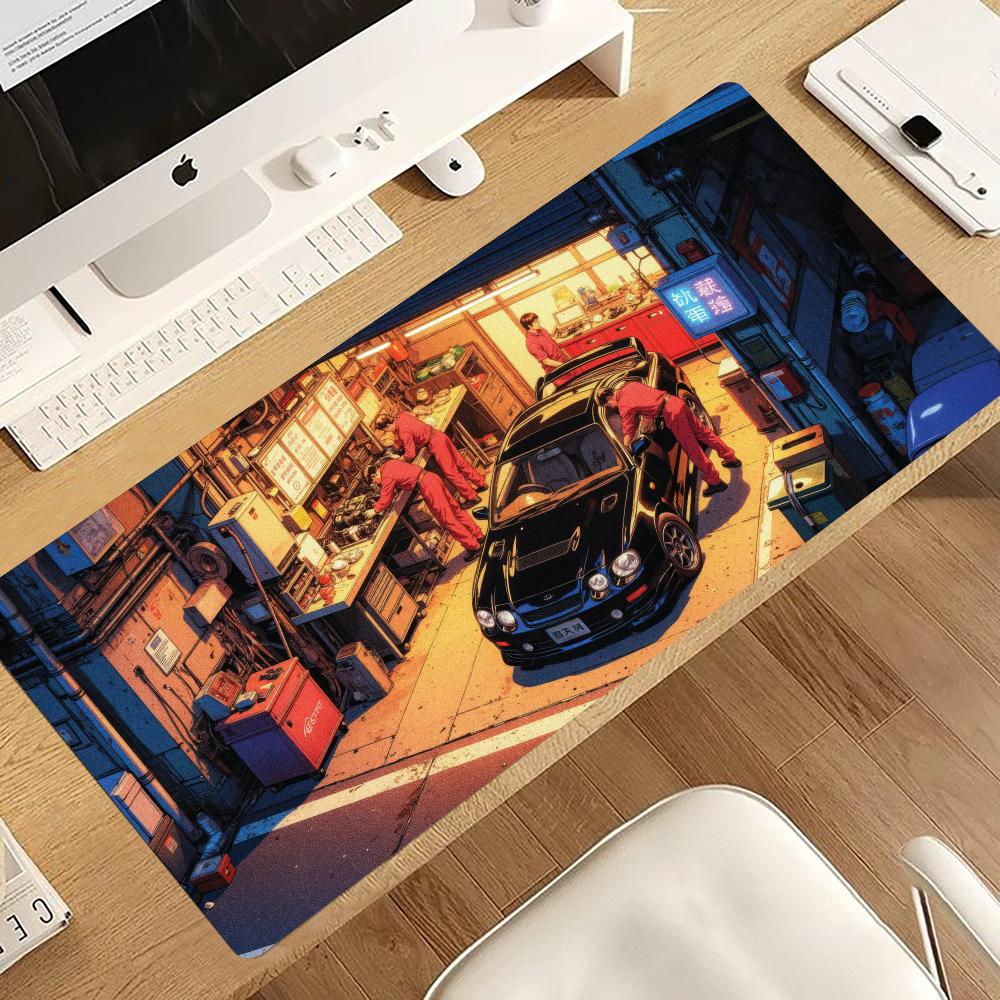 Gaming Accessories Shop - レトロ修理工場レーシングカーマウスパッド、PCゲーミングマウスパッド、デスクアクセサリー、ノートパソコンデスクマット、オフィス装飾カーペット、大型マウスパッド