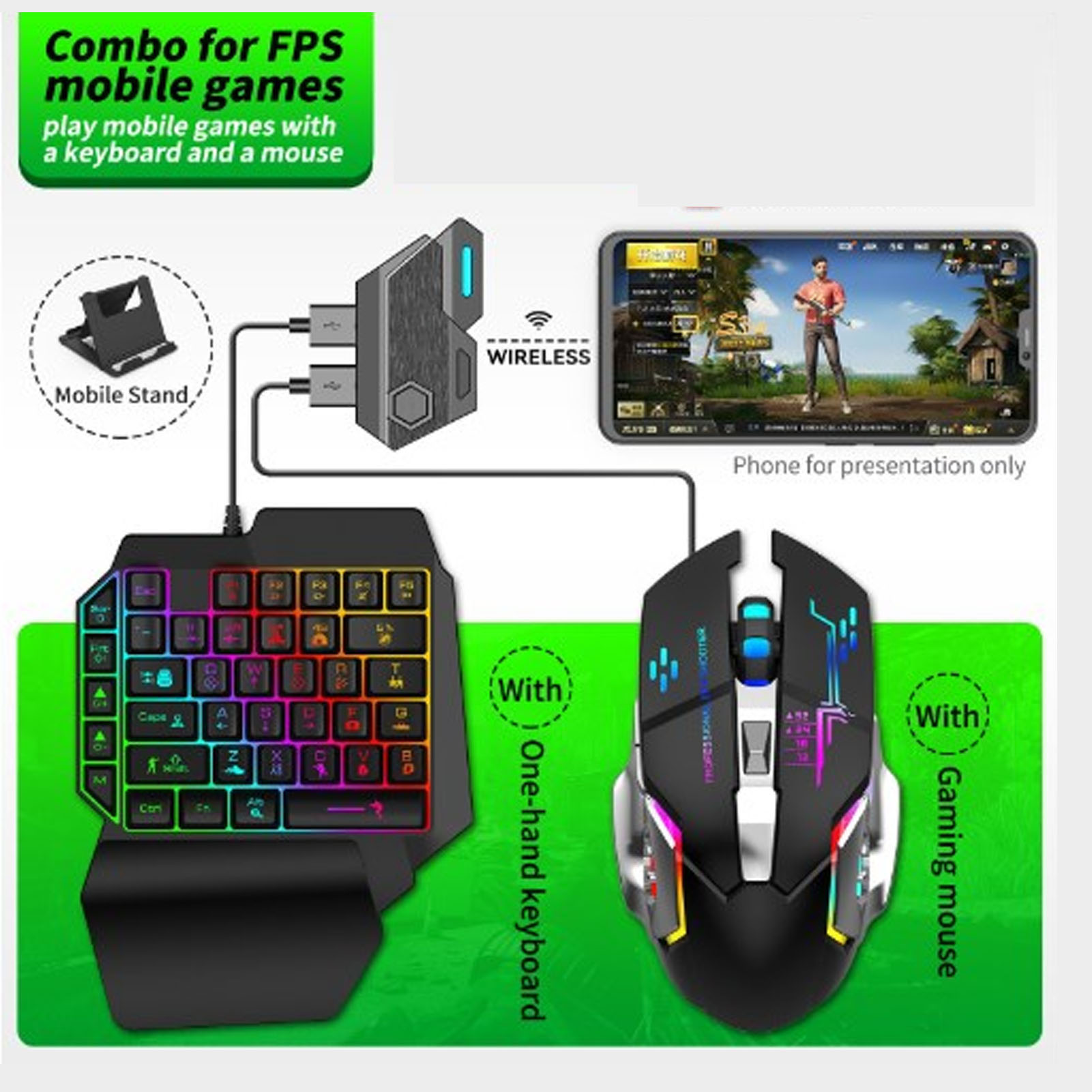 キーボード マウス コンバーター セット 応答性の高い片手キ - Gaming Accessories For Phone のレビューと価格